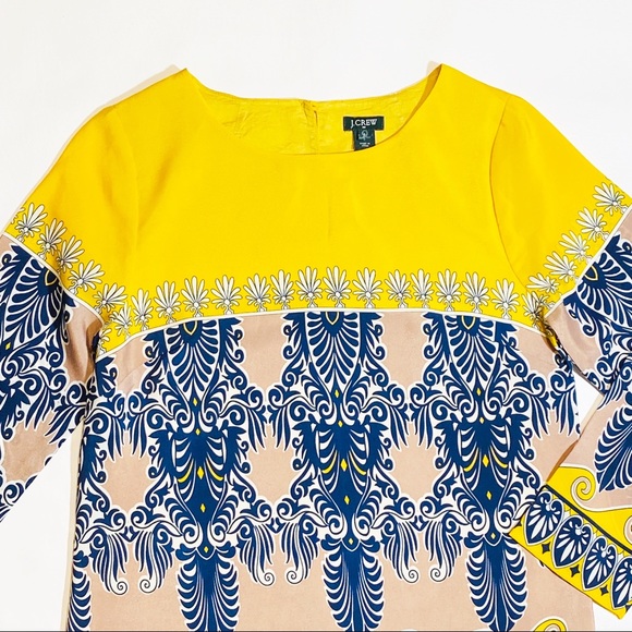 J. Crew Jules Dress in Scroll Print Navy Blue And Golden Yellow Size 0. - Picture 4 of 13